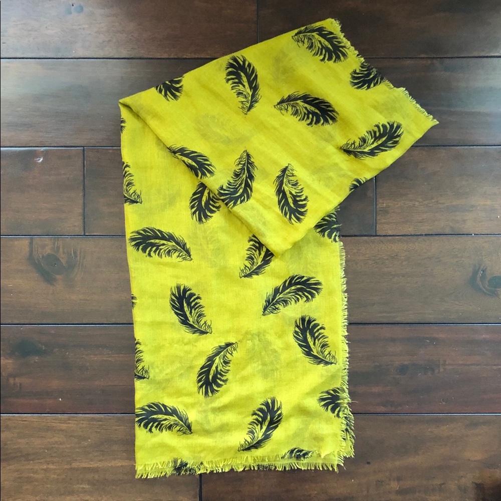 Lovely chartreuse scarf with leaf pattern!